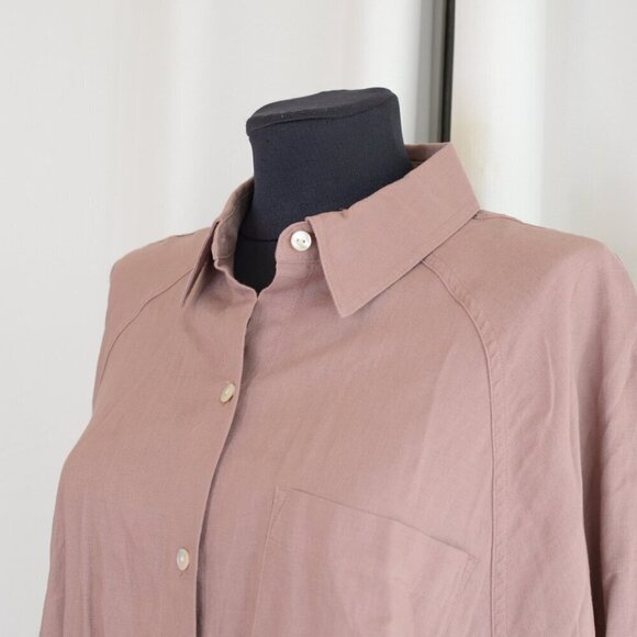 Aritzia Wilfred Free Boyfriend Button-Up Linen Shirt in Nomad Taupe Sz S - Picture 5 of 9